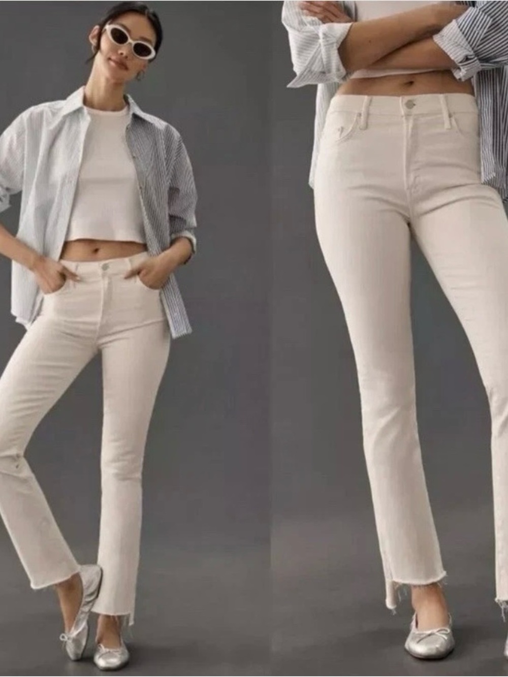 MOTHER Women’s White Jeans The Insider Crop Step Fray - Picture 1 of 7